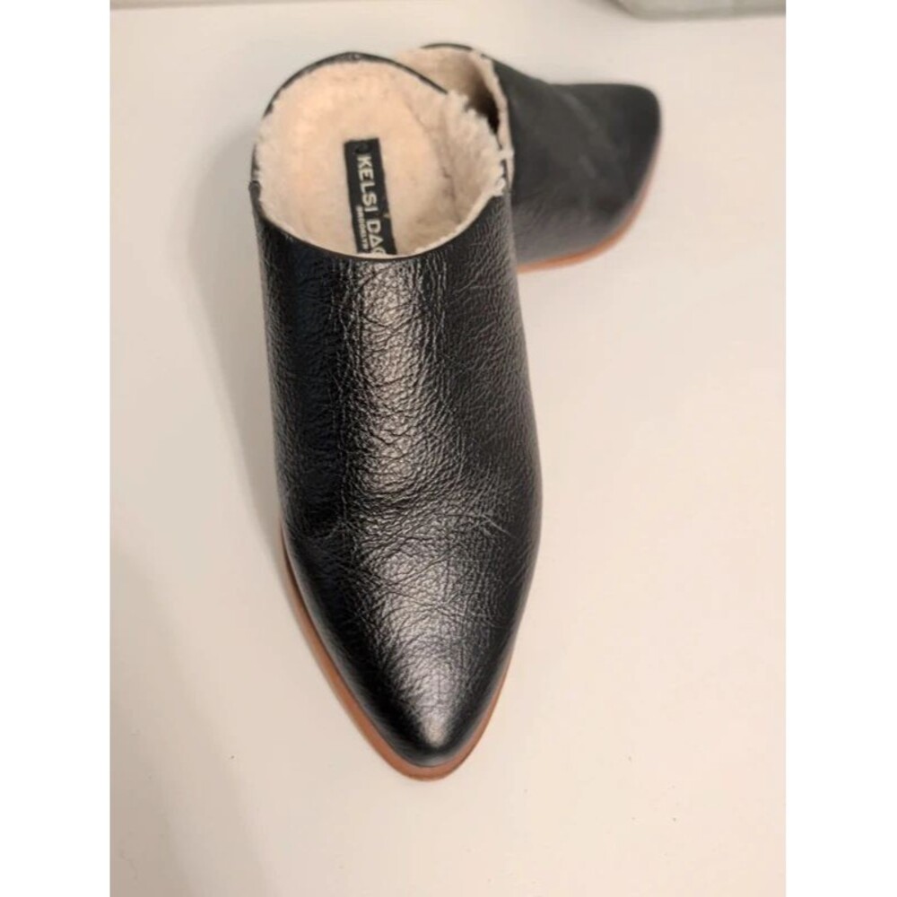 Kelsi Dagger Brooklyn Sail black leather shearling mules size 7.5 - Picture 2 of 10